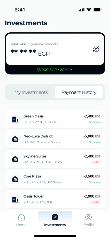 Taqseem payment history listing each instalment with its date and status