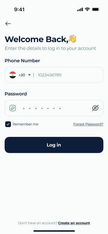 Taqseem sign-in screen with phone number and password fields