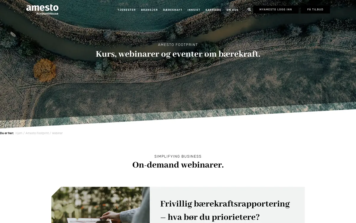 Amesto courses page: the sustainability course and webinar listings