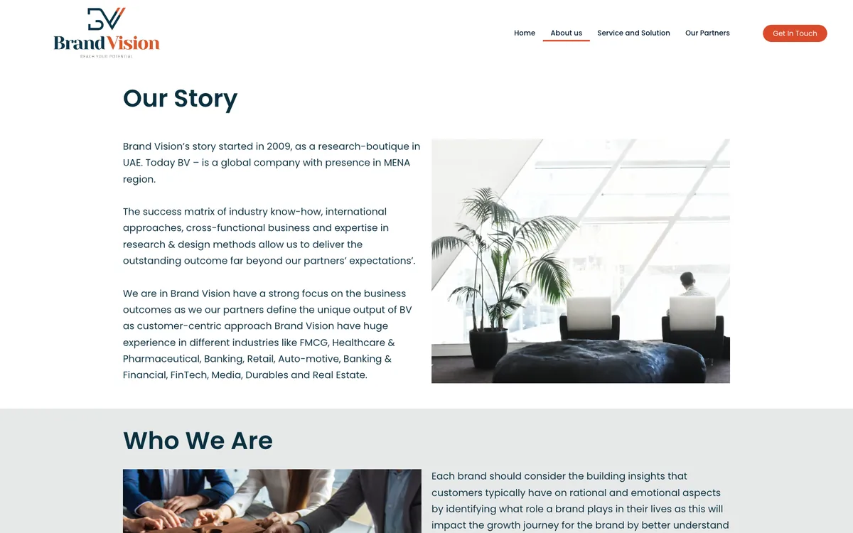 Brand Vision about page: the company story since 2009 and the start of "who we are"