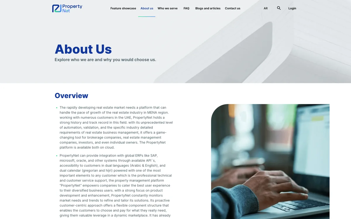 PropertyNet about page: an overview of the platform and the systems it integrates with